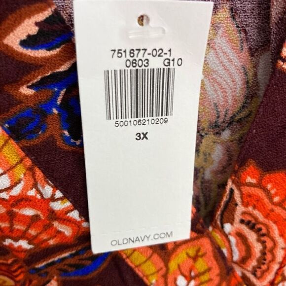 Old Navy 3X Orange Long-Sleeve Split-Neck Top Redwine Vinegar Boho Floral - Picture 9 of 11